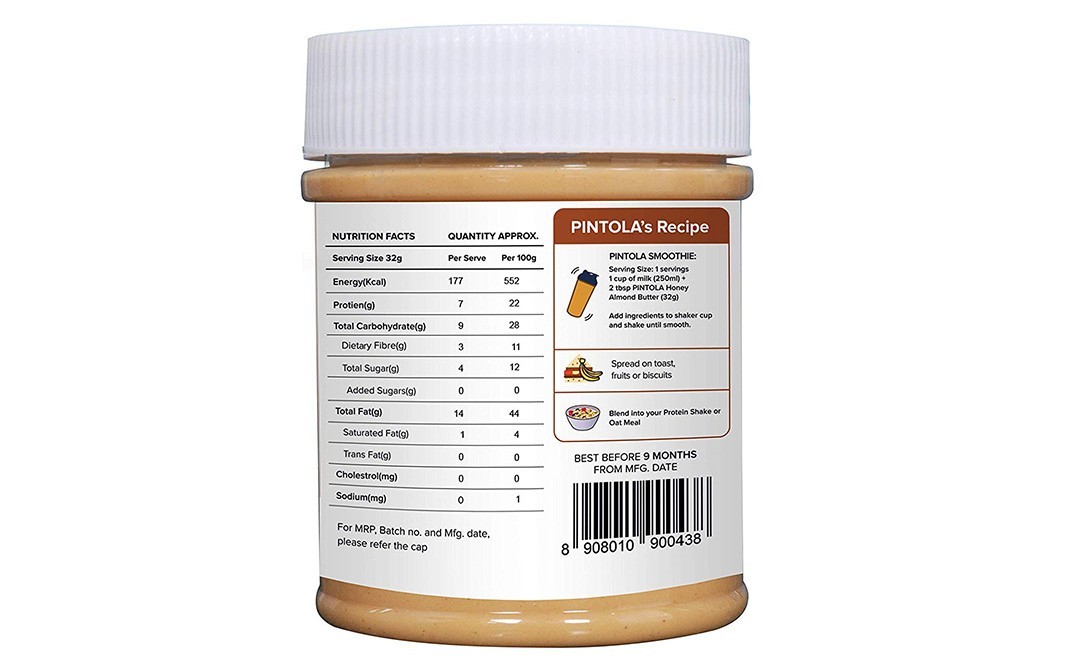 Pintola Honey Almond Butter Crunchy All Natural   Jar  200 grams